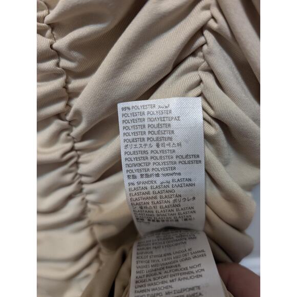 Edikted Long Sleeve Ruched Dollie Sexy Mini Dress Beige Size XS Party Clubwear - Picture 8 of 8